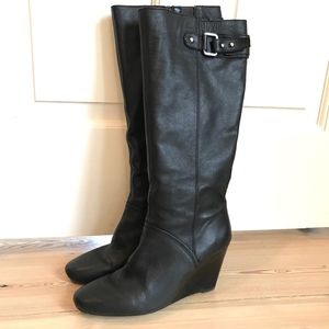 black wedged boots